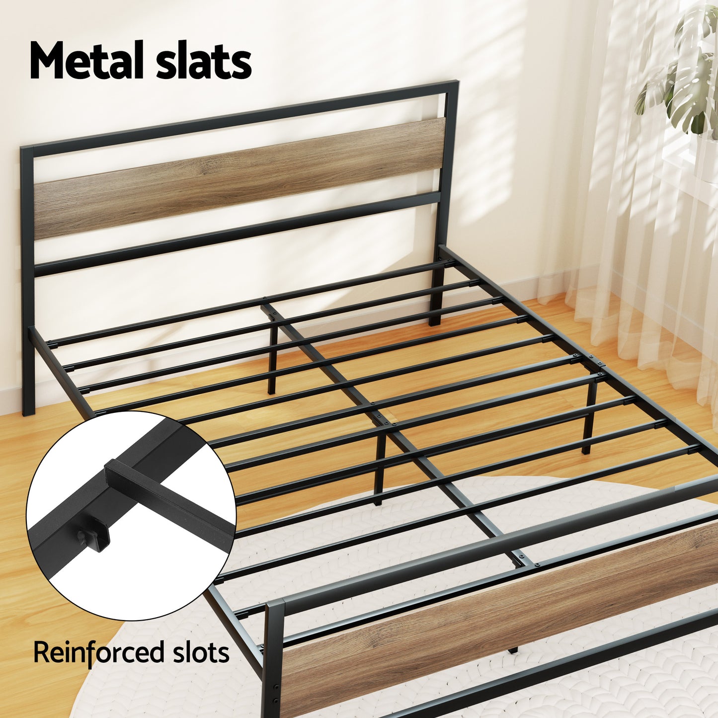 Havana Bed Frame Metal Frame with 2 Drawers - Black Queen