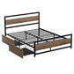 Havana Bed Frame Metal Frame with 2 Drawers - Black Queen