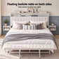 Eirene Metal Bed Frame Boucle Headboard Charging Station Side Table - White King