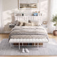 Eirene Metal Bed Frame Boucle Headboard Charging Station Side Table - White Queen