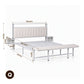 Eirene Metal Bed Frame Boucle Headboard Charging Station Side Table - White Queen