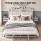 Eirene Metal Bed Frame Boucle Headboard Charging Station Side Table - White Queen