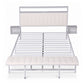 Eirene Metal Bed Frame Boucle Headboard Charging Station Side Table - White Queen