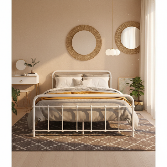 Kyoto White Metal Bed Frame - Double
