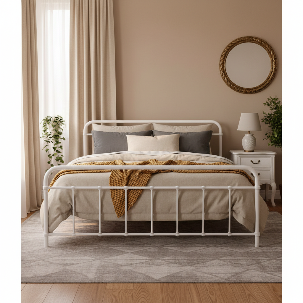Kyoto White Metal Bed Frame - Queen