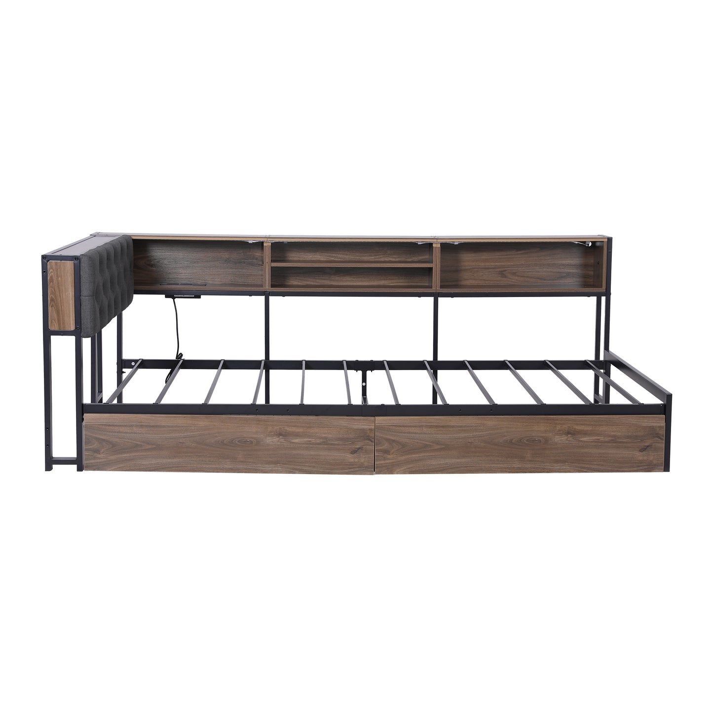 Cedar Bed Frame with 2 Drawers and Charging Station - Oak King Single