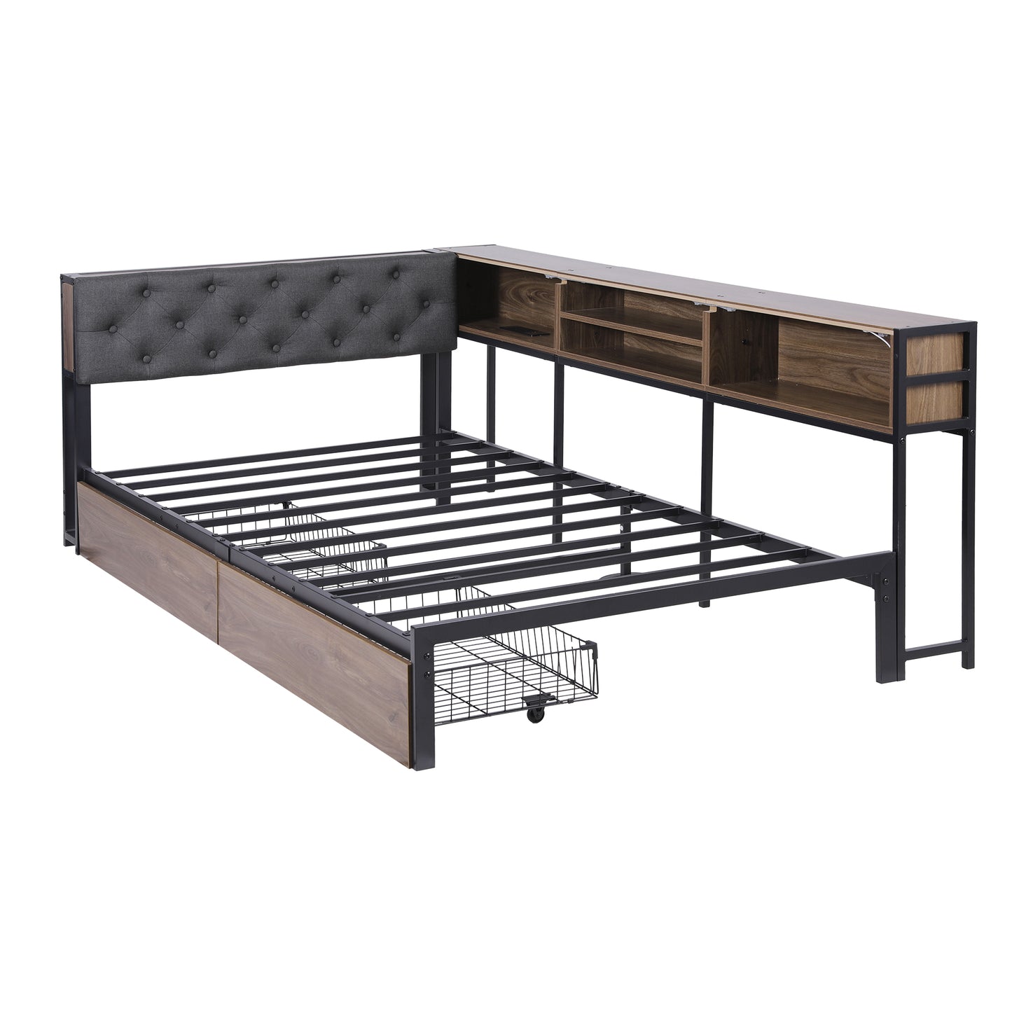 Cedar Bed Frame with 2 Drawers and Charging Station - Oak King Single