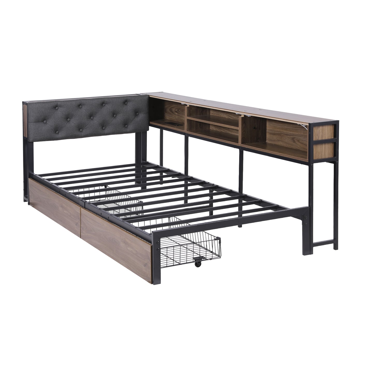 Cedar Bed Frame with 2 Drawers and Charging Station - Oak Single