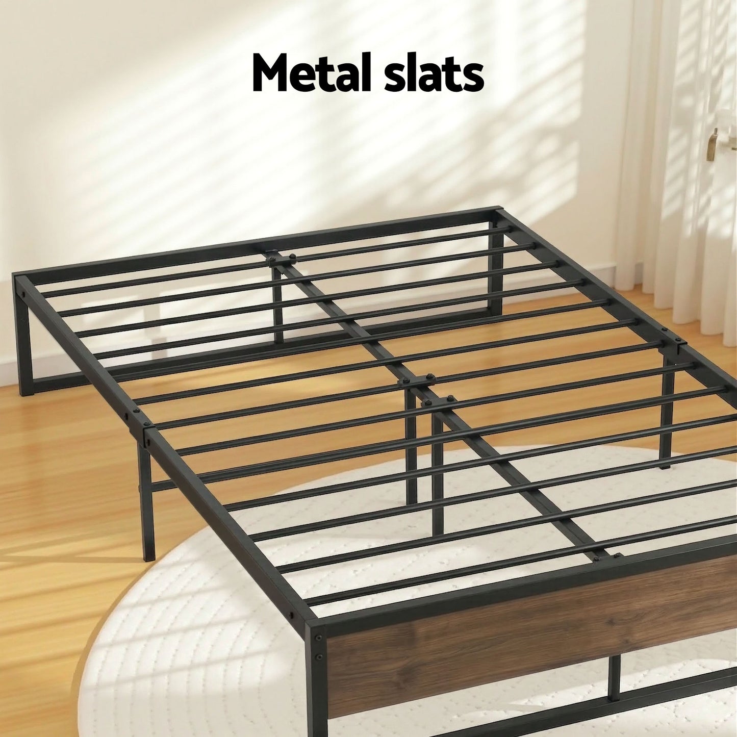 Scott Bed Frame Metal Frame Size Bed Base 2 Drawers - Black Double