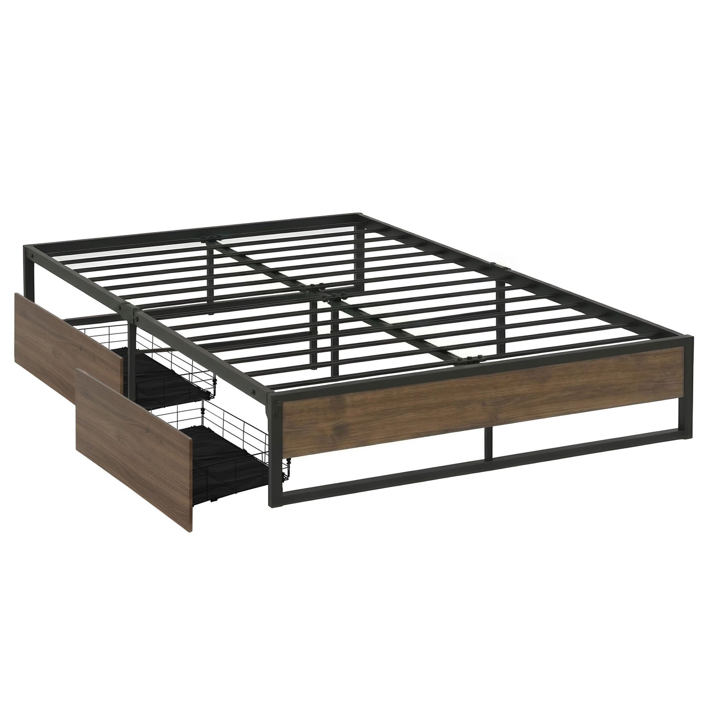 Scott Bed Frame Metal Frame Size Bed Base 2 Drawers - Black Double