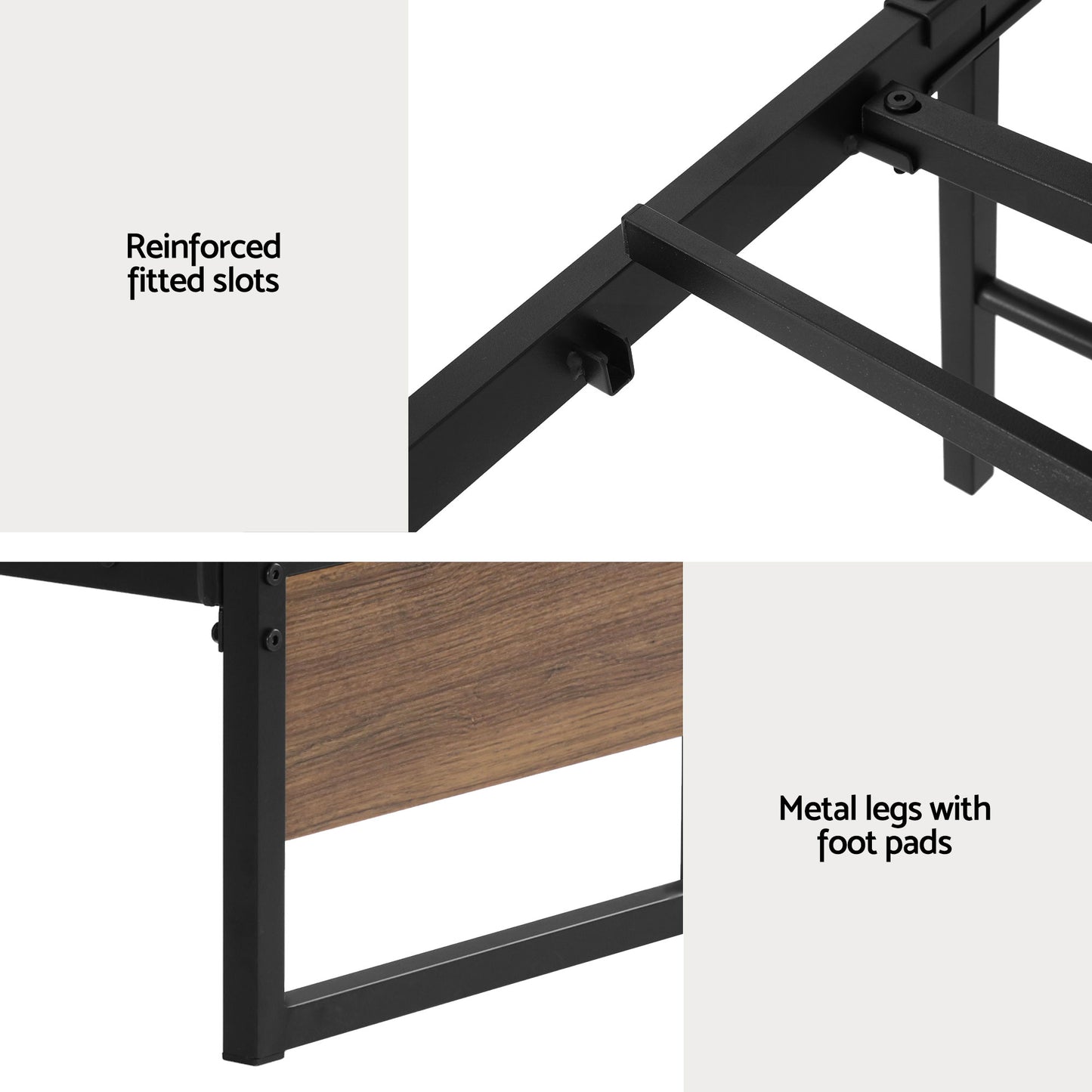Scott Bed Frame Metal Frame Bed Base 2 Drawers - Black King Single