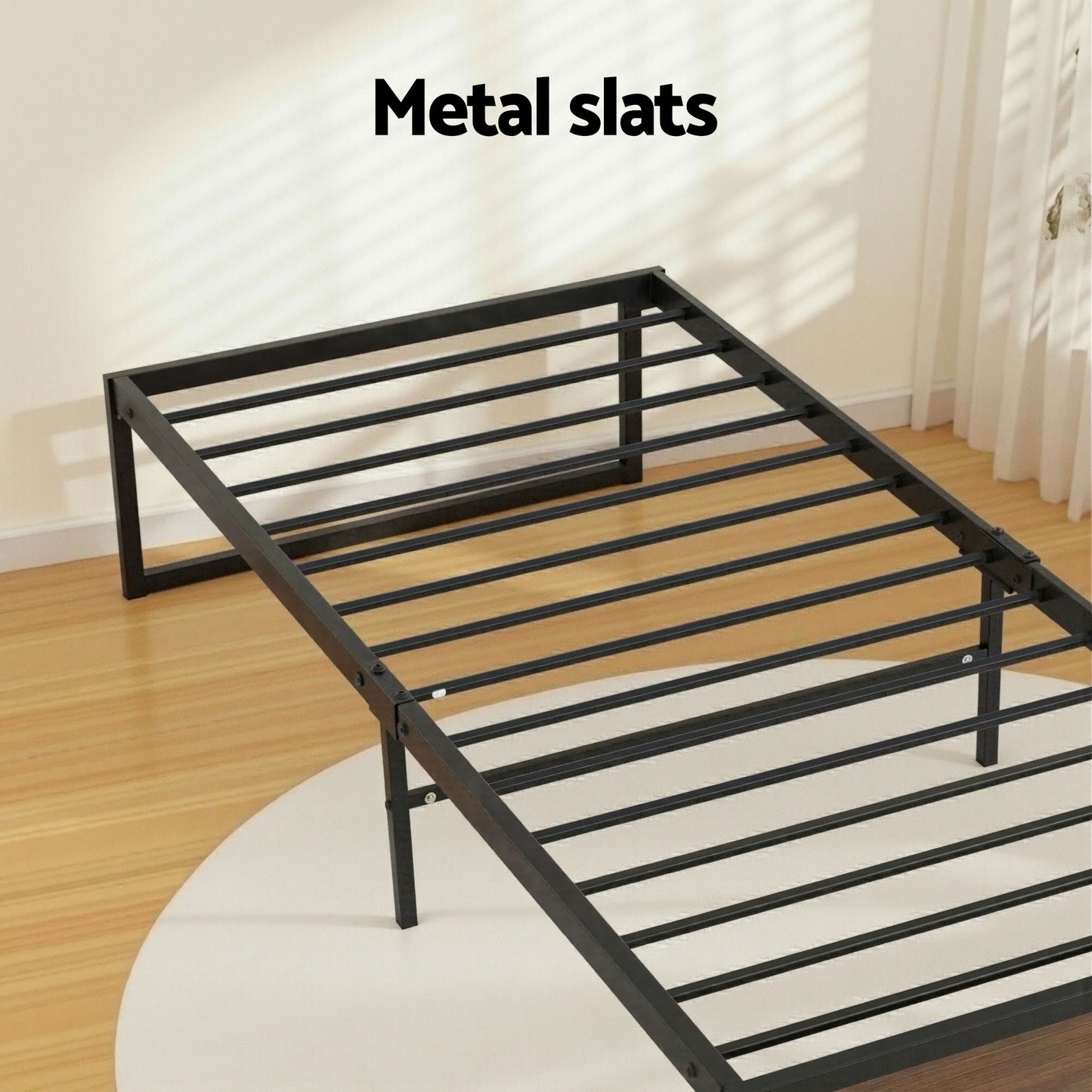 Scott Bed Frame Metal Frame Bed Base 2 Drawers - Black Single
