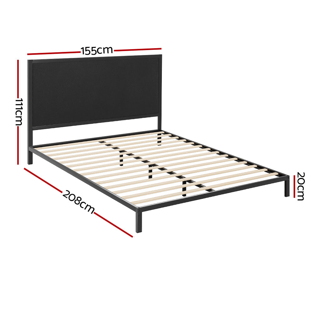 Alma Metal Bed Frame Fabric with Headboard - Black Queen