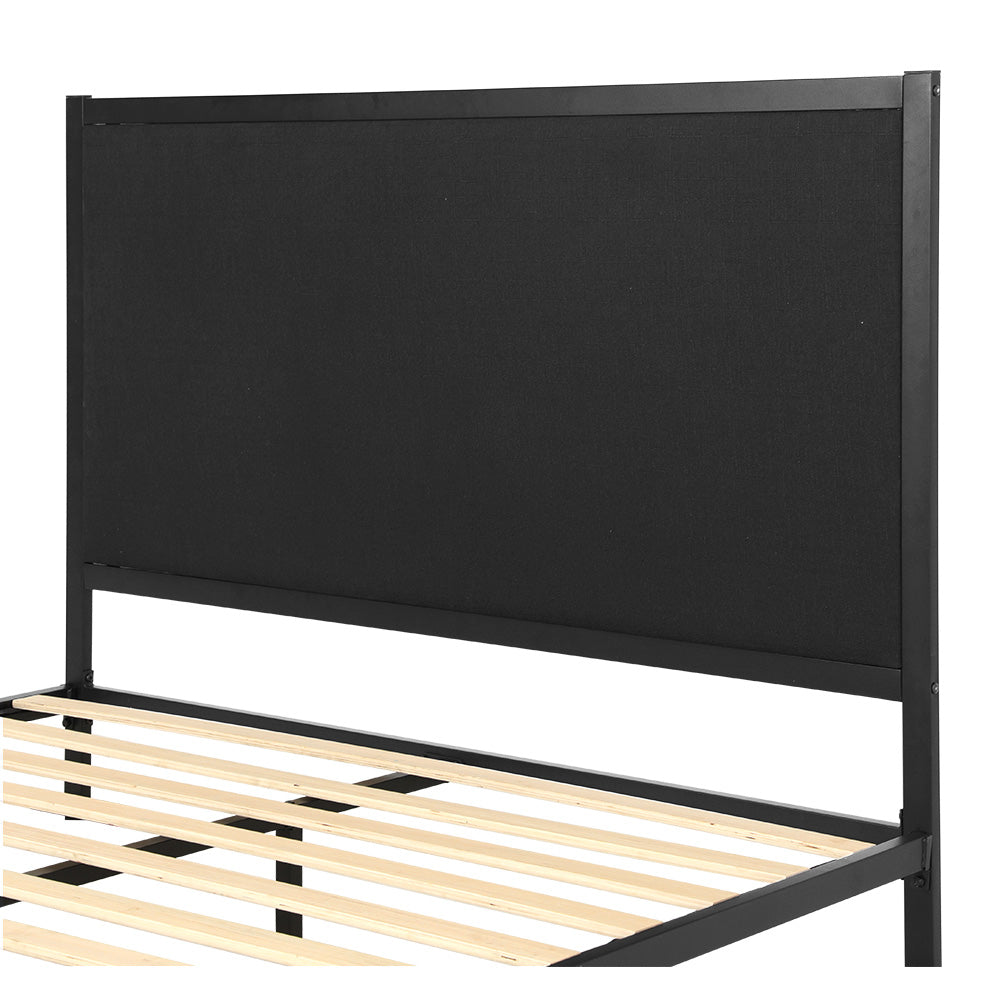 Alma Metal Bed Frame with Fabric Headboard - Black Queen