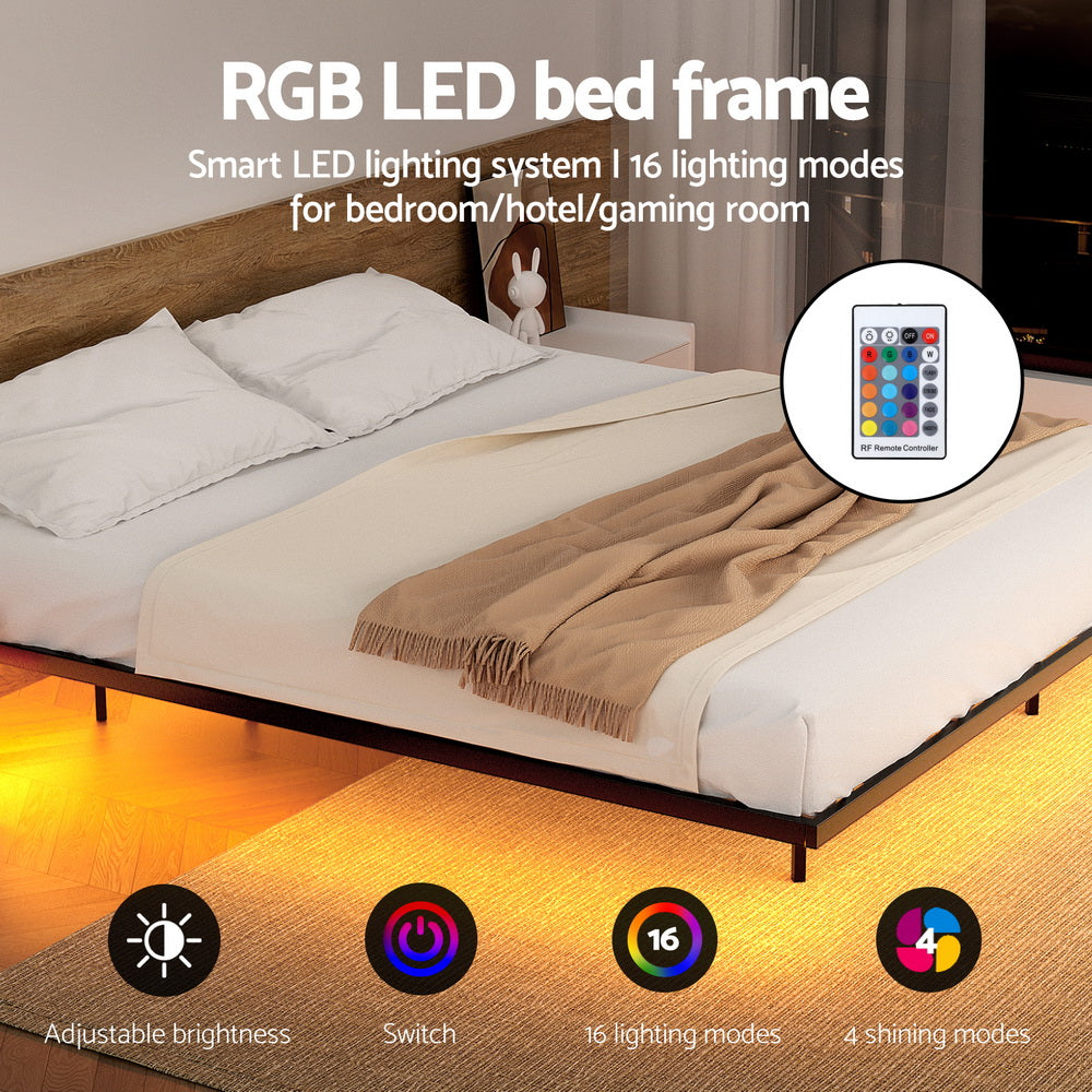 Monaco Metal Platform Bed Base with Smart LED Lights Floating Effect - Black Queen