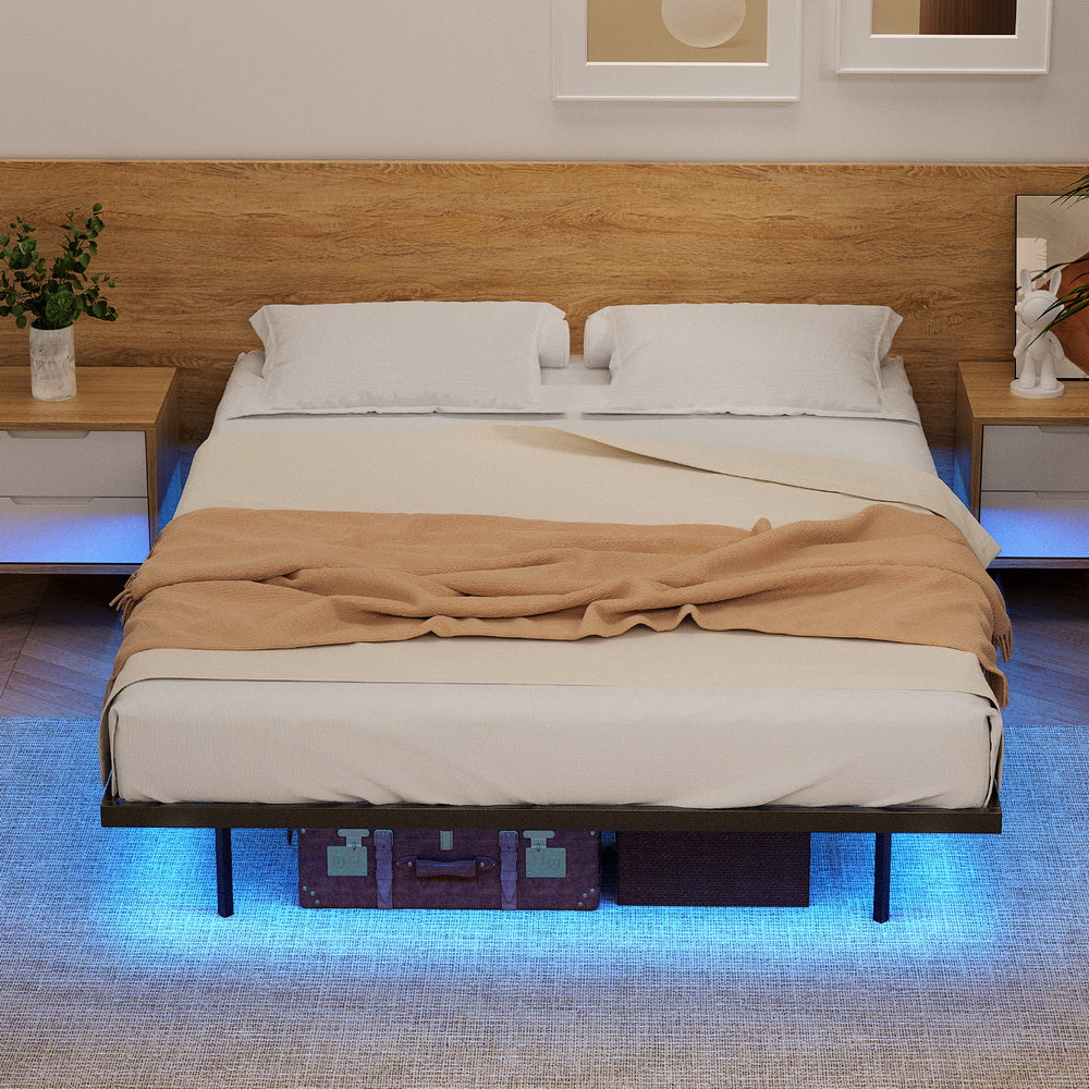 Monaco Metal Platform Bed Base with Smart LED Lights Floating Effect - Black Queen