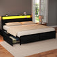 Nestora Metal Bed Frame with 2-Tier Storage Headboard Metal Platform - Black King