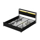 Nestora Metal Bed Frame with 2-Tier Storage Headboard Metal Platform - Black King