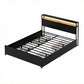 Nestora Metal Bed Frame with 2-Tier Storage Headboard Metal Platform - Black Queen
