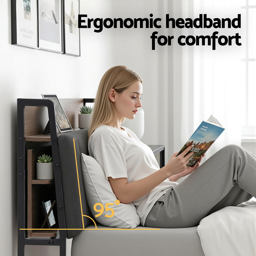 Andy Metal Bed Frame with 2-Tier Hidden Storage and Charging Station - Grey King