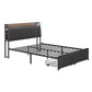 Andy Metal Bed Frame with 2-Tier Hidden Storage and Charging Station - Grey King