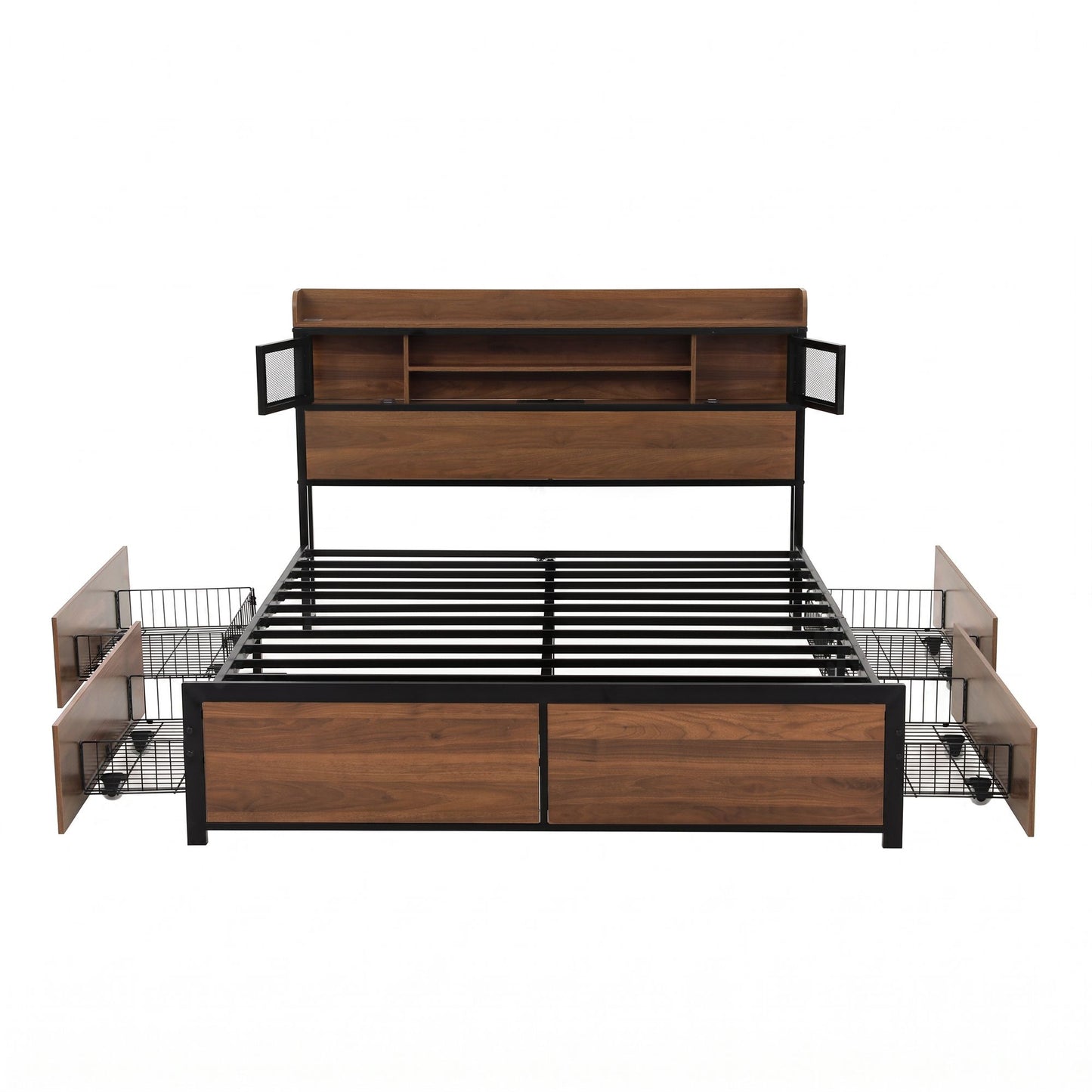Giada Bed Frame with Charging Station 4 Drawers Storage - Oak Double