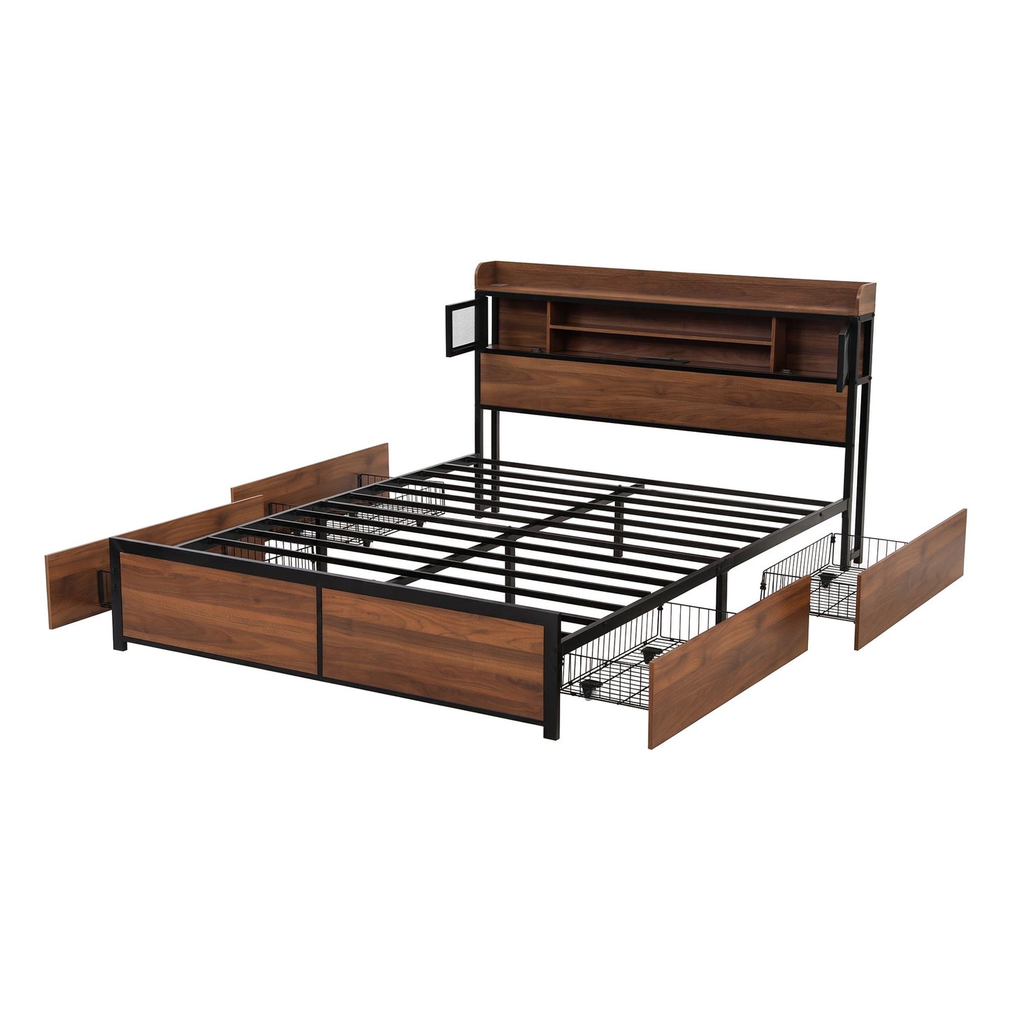 Giada Bed Frame with Charging Station 4 Drawers Storage - Oak Double