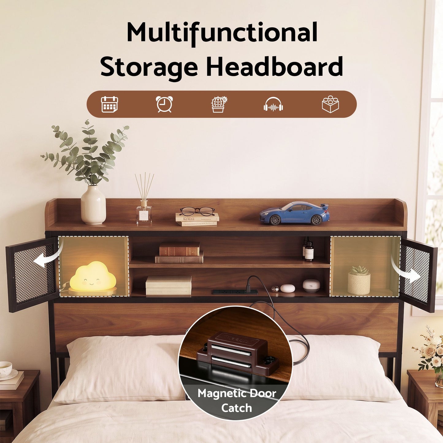 Giada Bed Frame with Charging Station 4 Drawers Storage - Oak Double