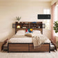 Giada Bed Frame with Charging Station 4 Drawers Storage - Oak Queen