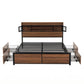 Giada Bed Frame with Charging Station 4 Drawers Storage - Oak Queen