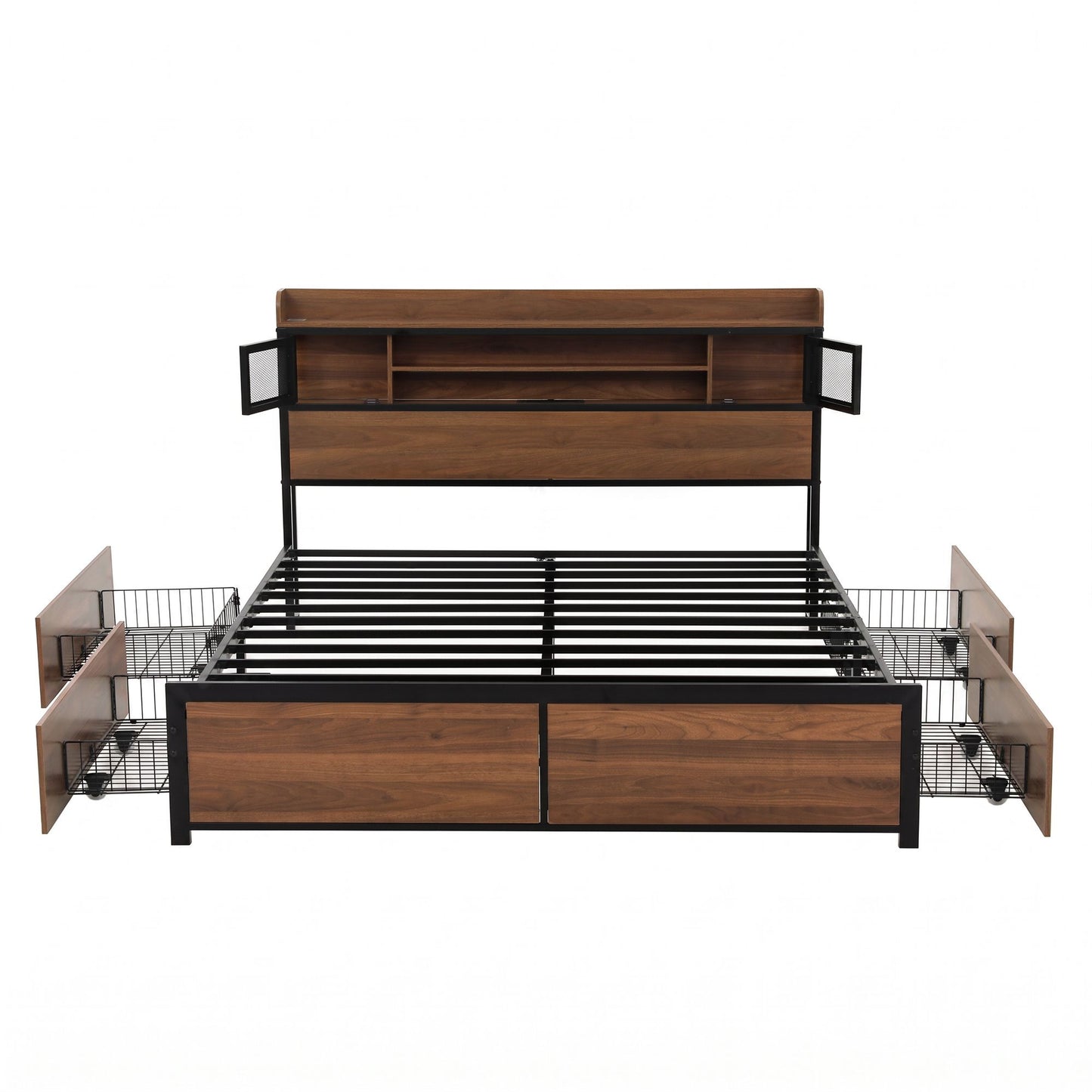 Giada Bed Frame with Charging Station 4 Drawers Storage - Oak Queen