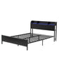 Arvela Bed Frame with Storage Shelf Headboard Charging Station LED - Black Double