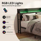 Arvela Bed Frame with Storage Shelf Headboard Charging Station LED - Black Queen