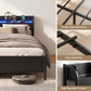 Arvela Bed Frame with Storage Shelf Headboard Charging Station LED - Black Queen