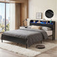 Arvela Bed Frame with Storage Shelf Headboard Charging Station LED - Black Queen