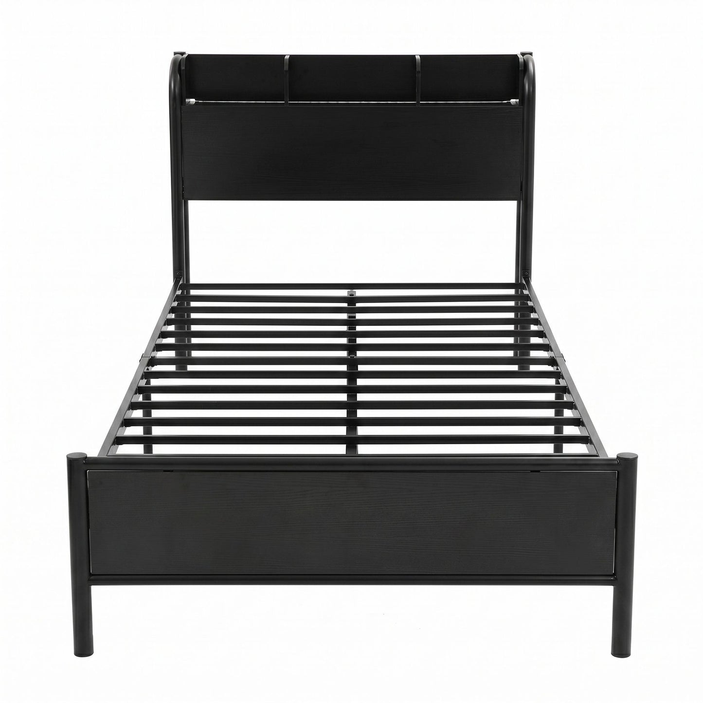 Arvela Bed Frame with Storage Shelf Headboard Charging Station LED - Black Single
