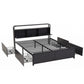 Leone Metal Bed Frame 4 Drawers Hidden Storage Headboard - Black King