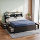 Leone Metal Bed Frame 4 Drawers Hidden Storage Headboard - Black Queen