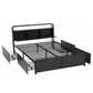 Leone Metal Bed Frame 4 Drawers Hidden Storage Headboard - Black Queen