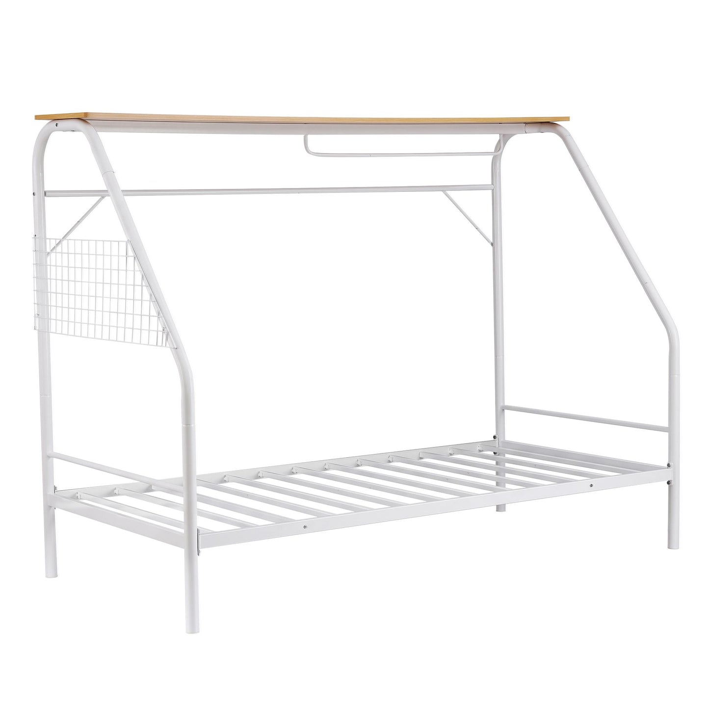 Evren House Kids Bed Frame Metal Canopy Bed Storage Shelf - White Single