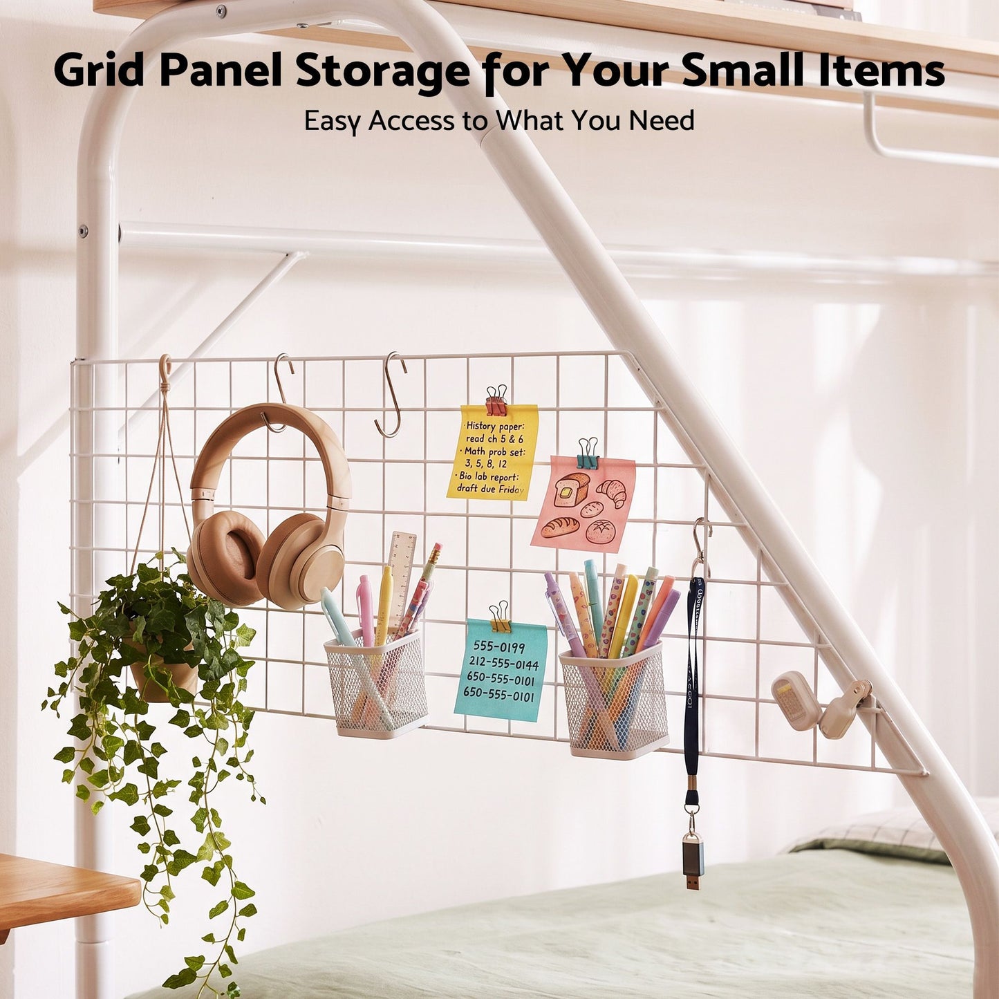 Evren House Kids Bed Frame Metal Canopy Bed Storage Shelf - White Single