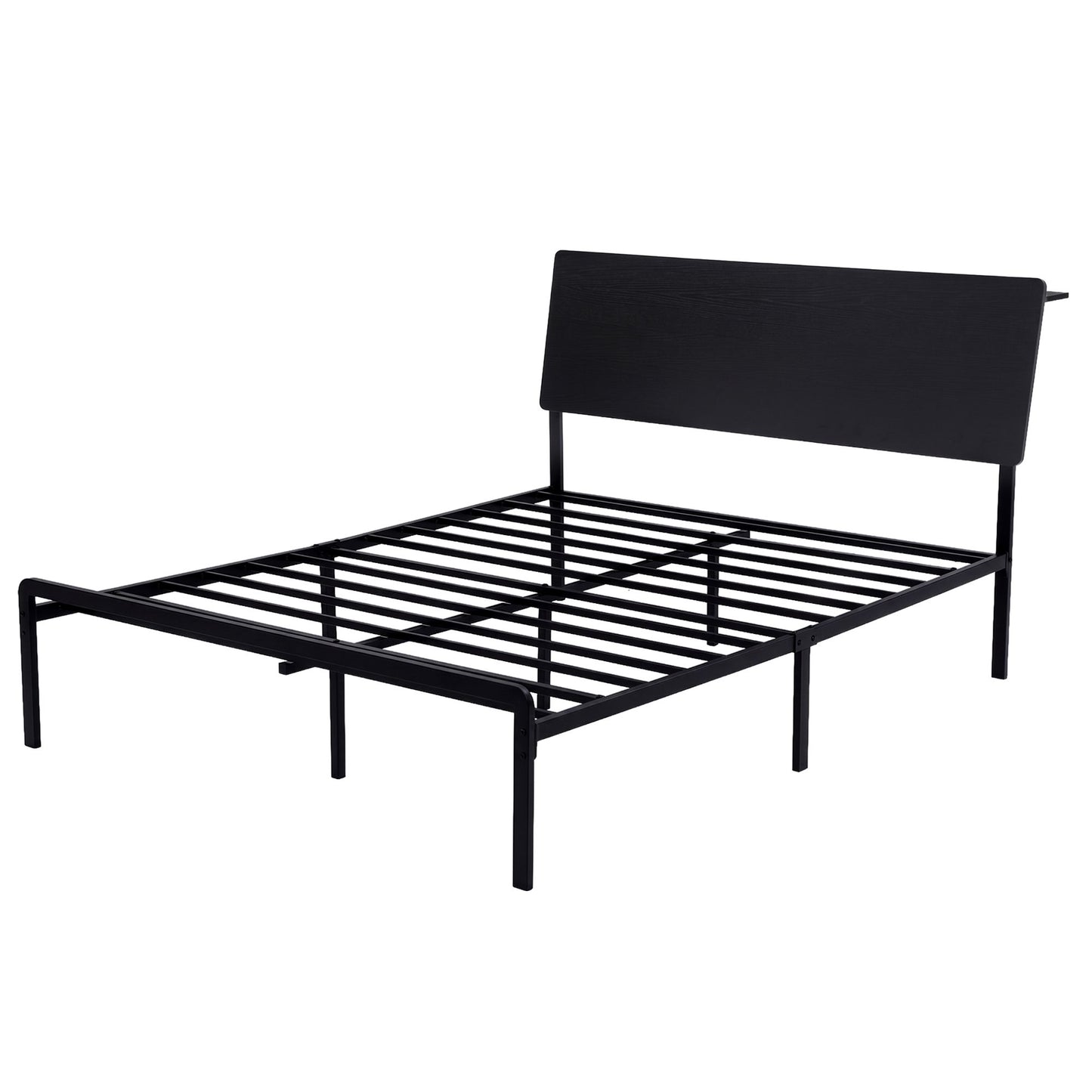 Rome Bed Frame LED Metal Bed Base with Charging Station - Black Queen