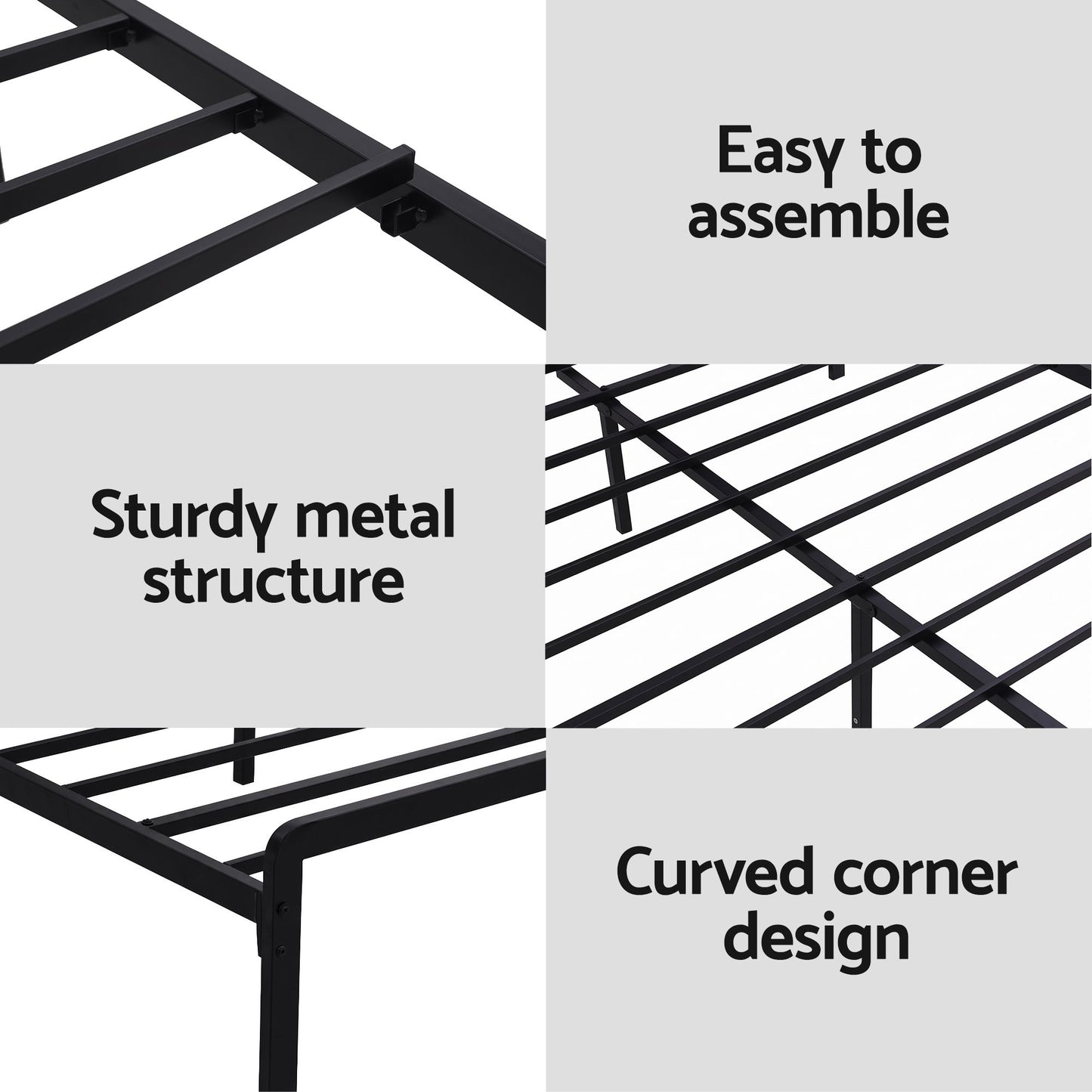 Rome Bed Frame LED Metal Bed Base with Charging Station - Black Queen