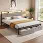 Helena Metal Bed Frame LED Charging Station 2 Drawers - Black King
