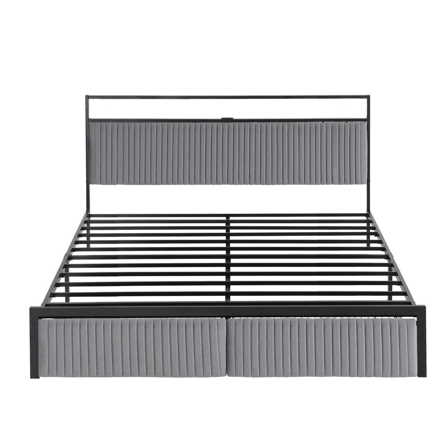 Helena Metal Bed Frame LED Charging Station 2 Drawers - Black King