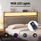 Helena Metal Bed Frame LED Charging Station 2 Drawers - Black Queen