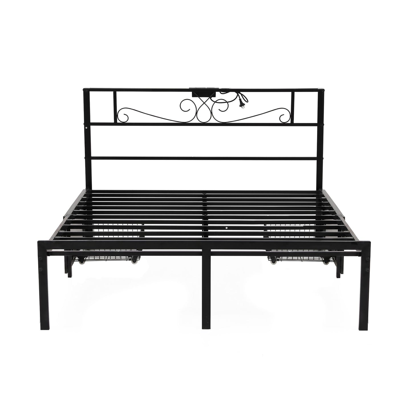 Vitoo Bed Frame with Charging Station & Storage Drawers Metal - Black Double