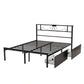 Vitoo Bed Frame with Charging Station & Storage Drawers Metal - Black Queen