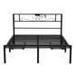 Vitoo Bed Frame with Charging Station & Storage Drawers Metal - Black Queen