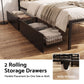 Vitoo Bed Frame with Charging Station & Storage Drawers Metal - Black Queen